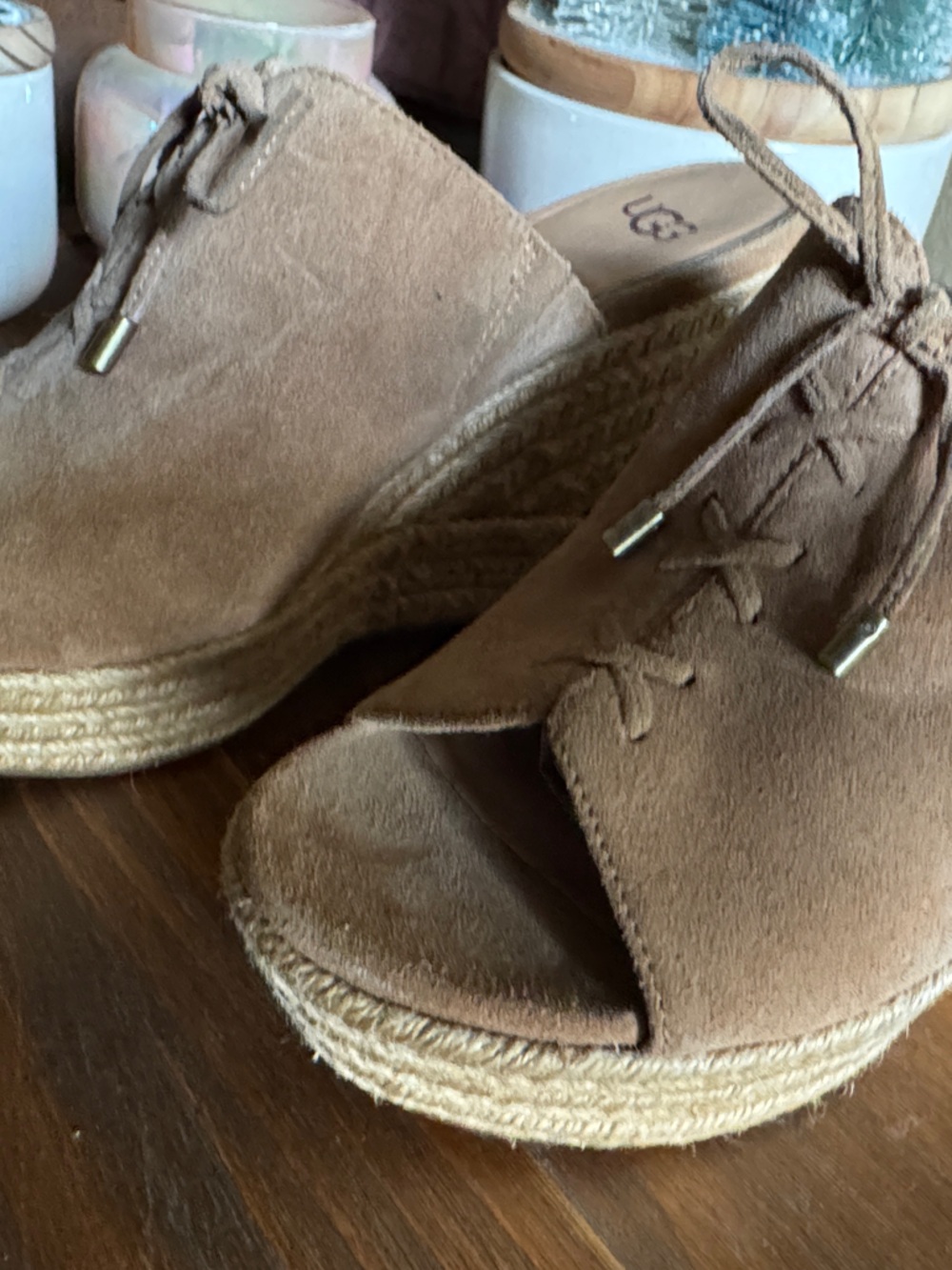 UGG Women's Tan Suede Espadrille Wedge Sandals